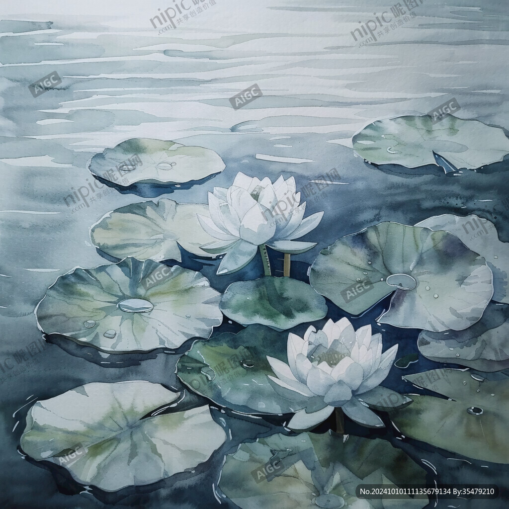 蓮花水粉畫