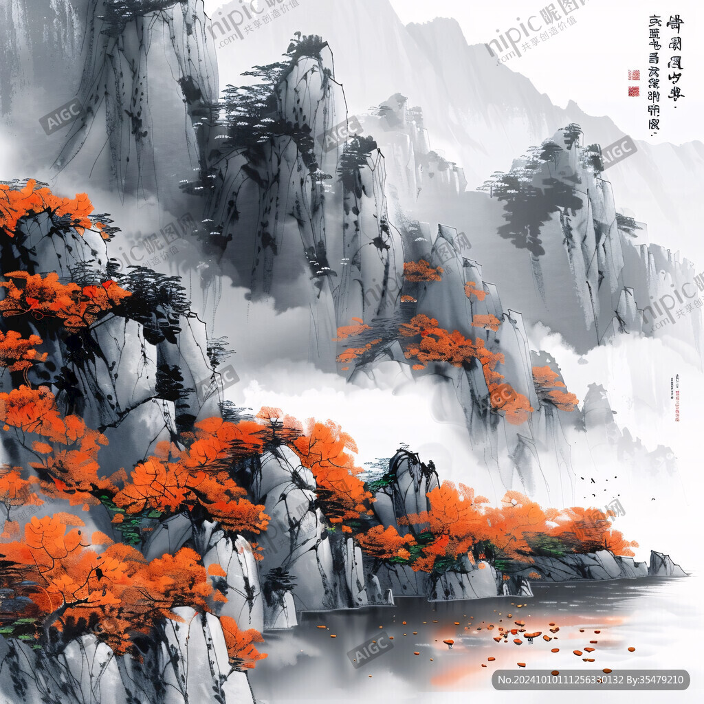 新中式國潮紅葉山水