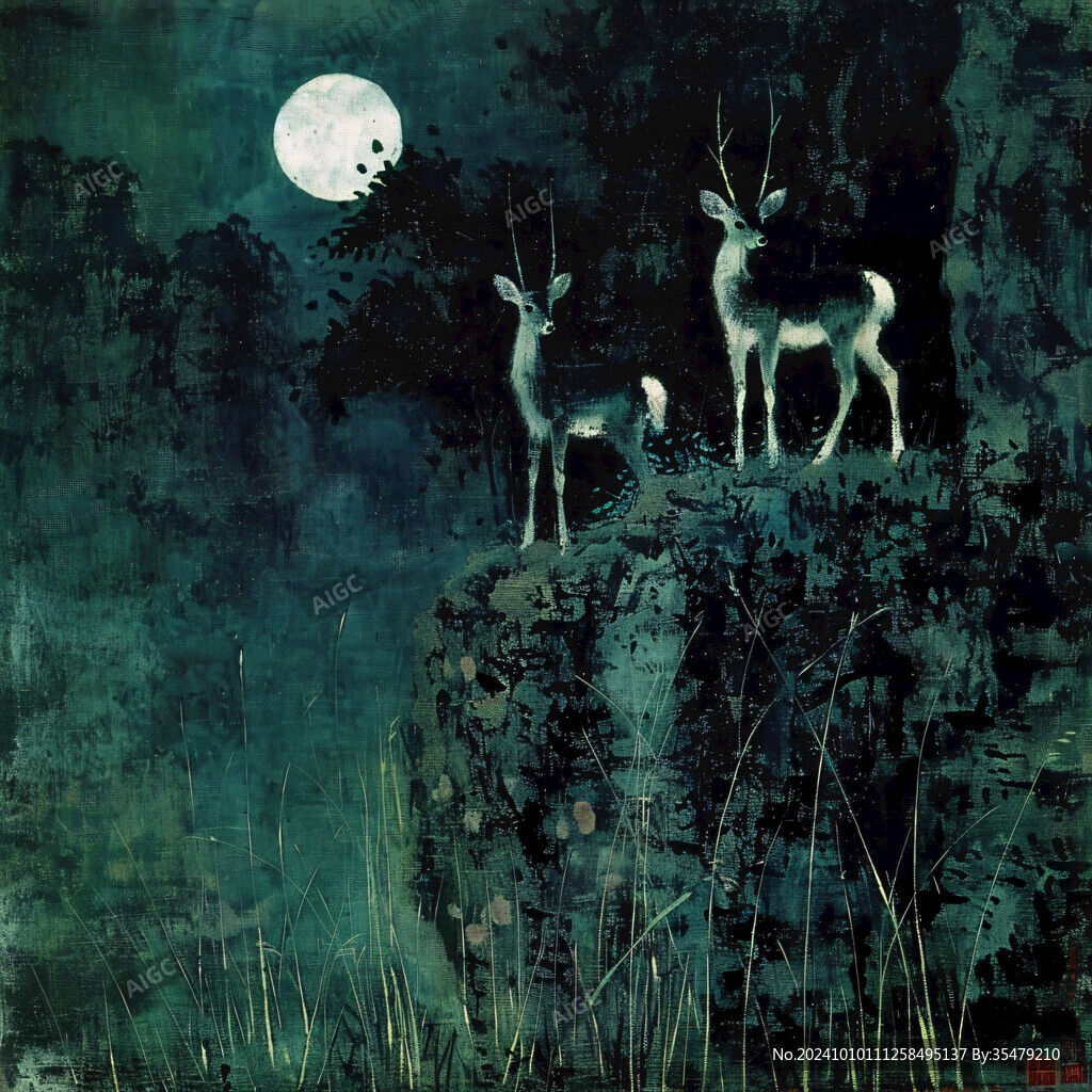手繪夢幻鹿風格裝飾畫