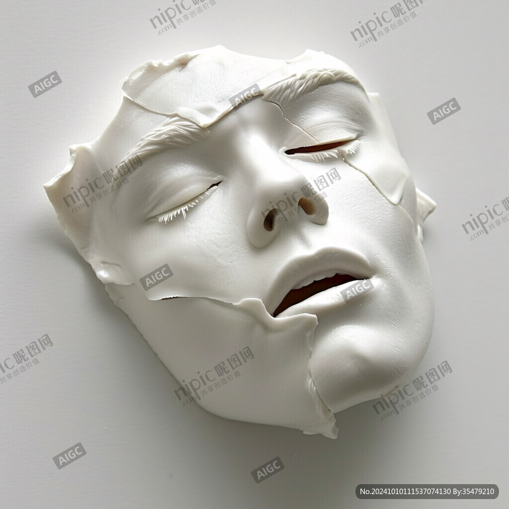 白色少女臉譜石膏像