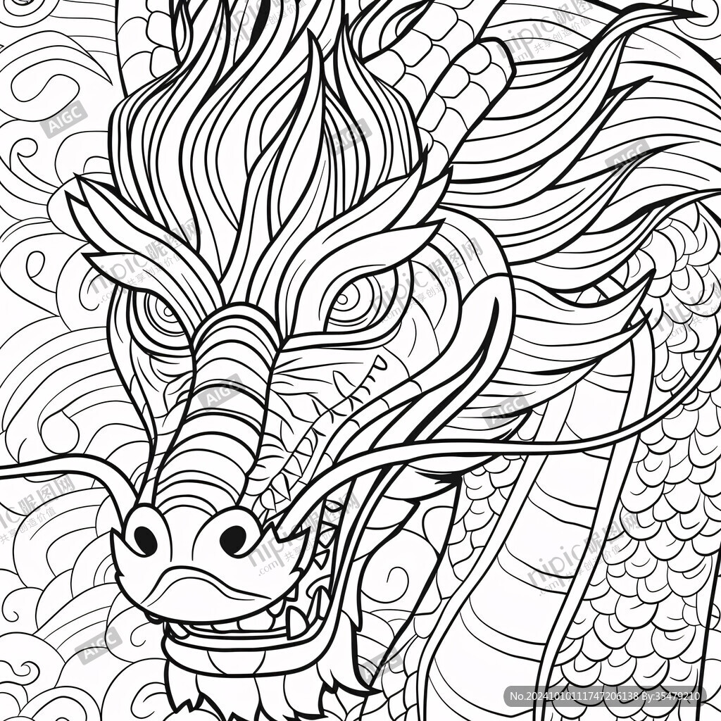 線描簡約版龍抬頭