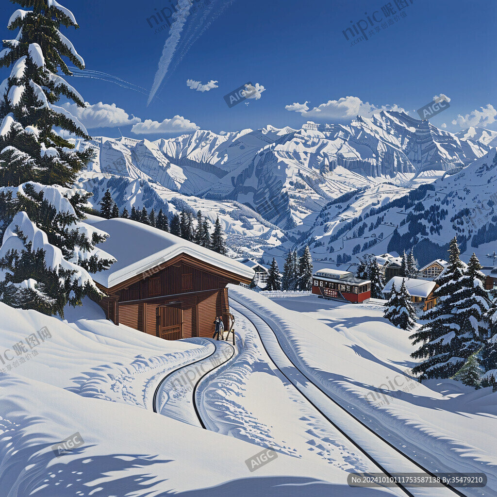手繪雪景風(fēng)景