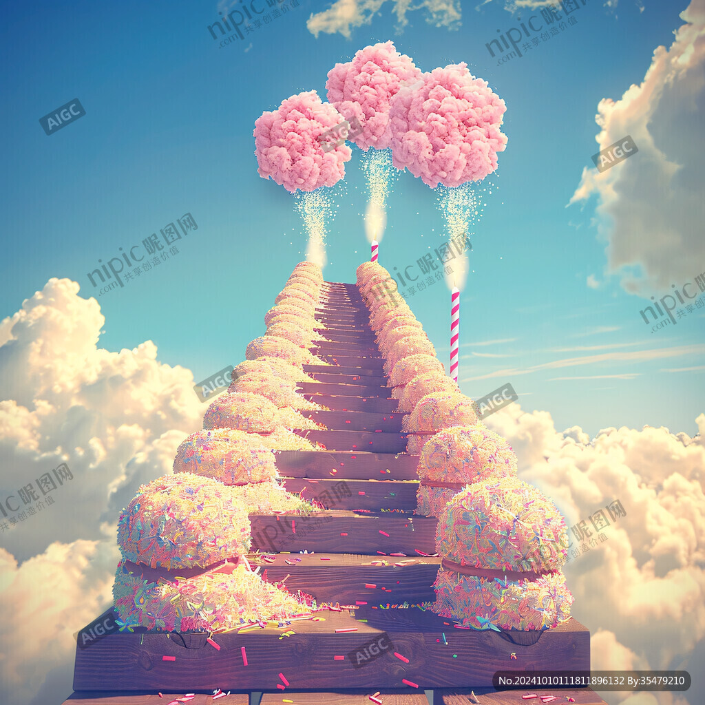 粉色超現(xiàn)實(shí)主義奇幻景觀漂浮城堡