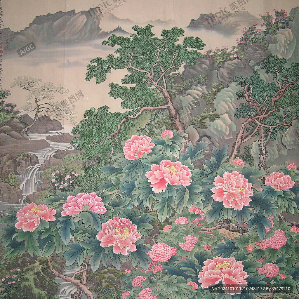大型牡丹壁畫