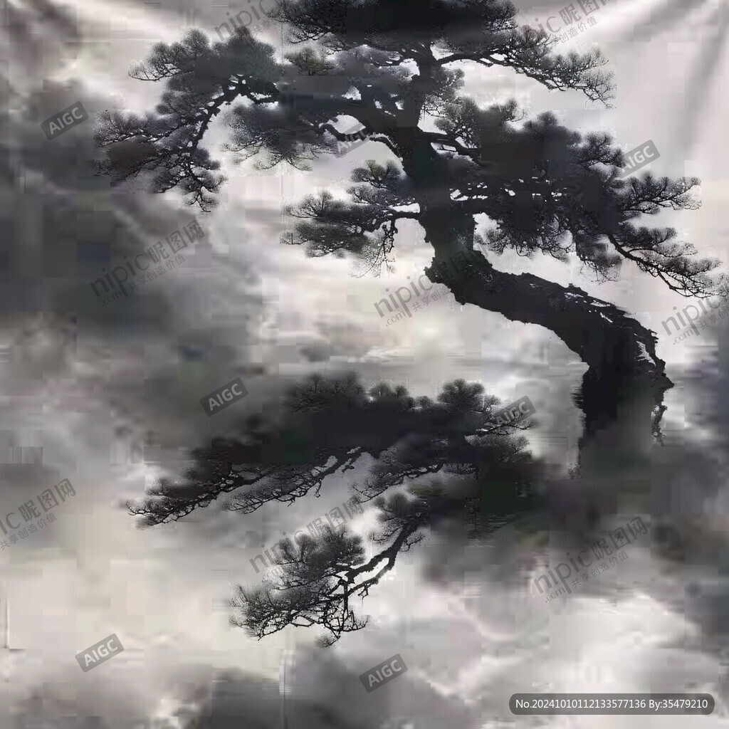 迎客松軟膜天花水墨畫