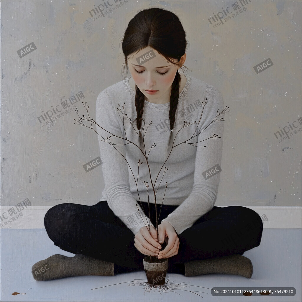長(zhǎng)發(fā)跪坐人像
