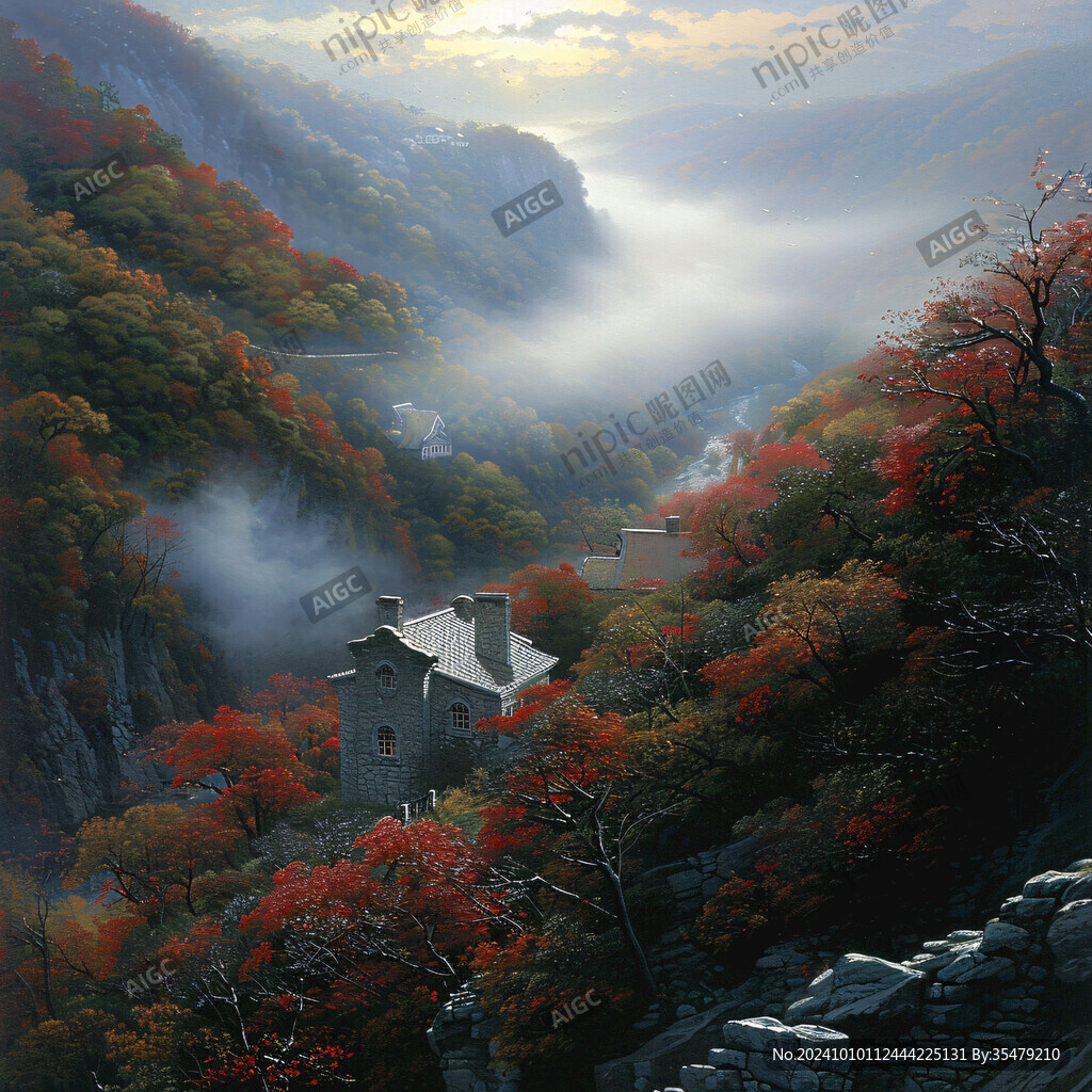 中式房子紅楓樹