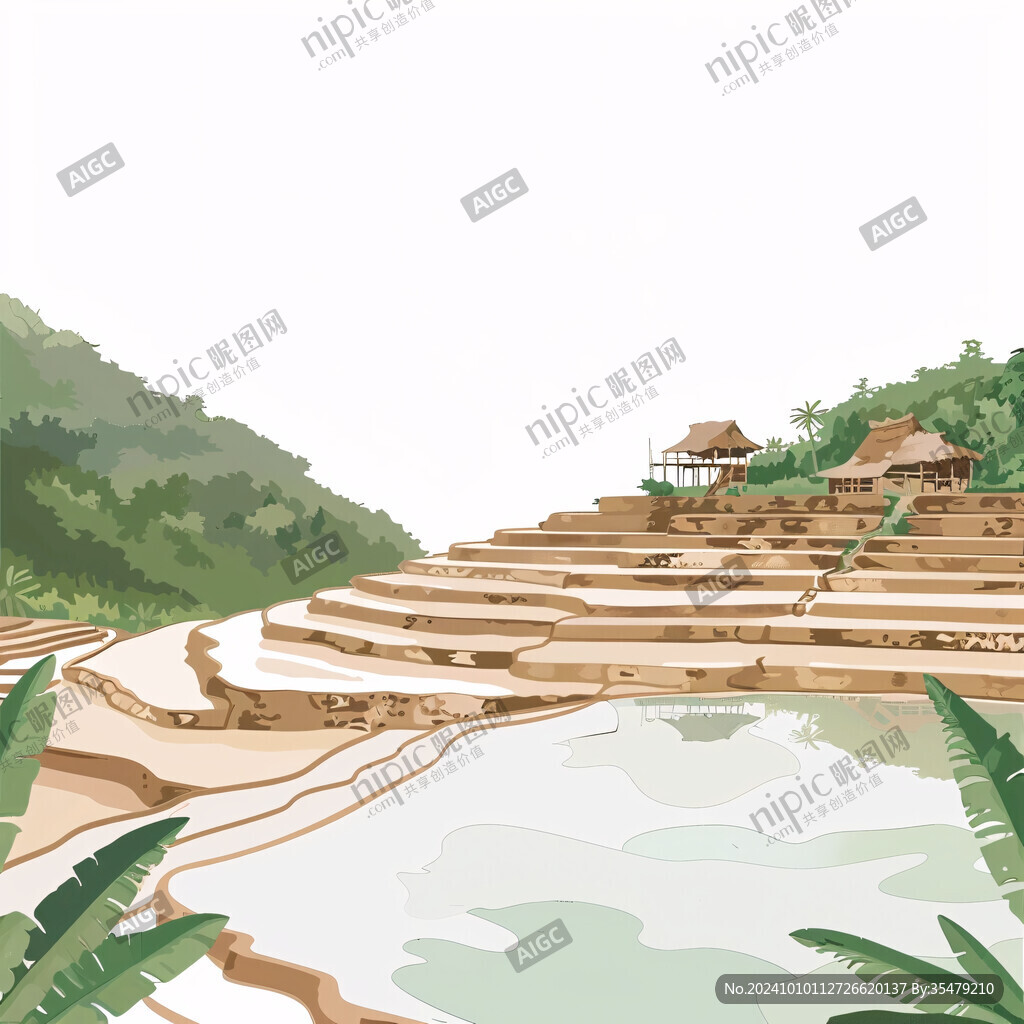 水稻梯田插畫