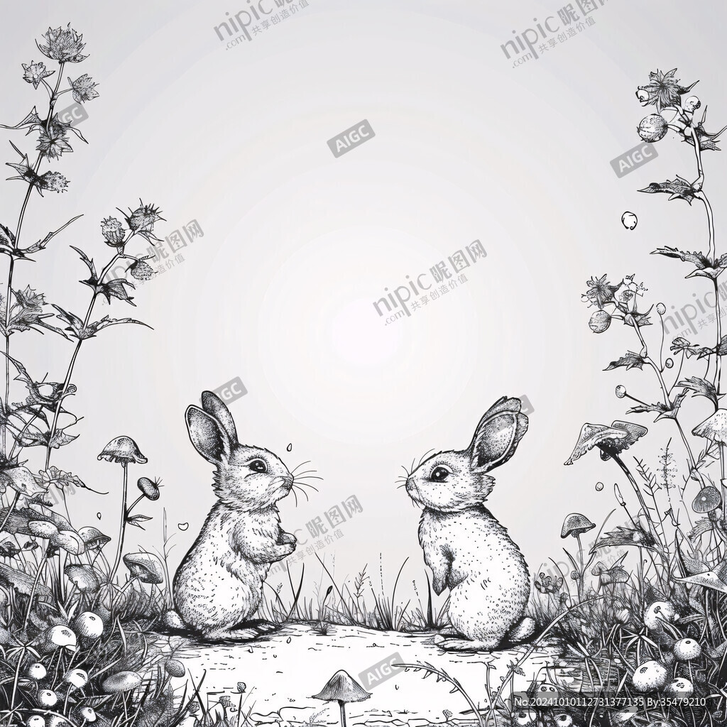 手繪草地兔子插畫(huà)