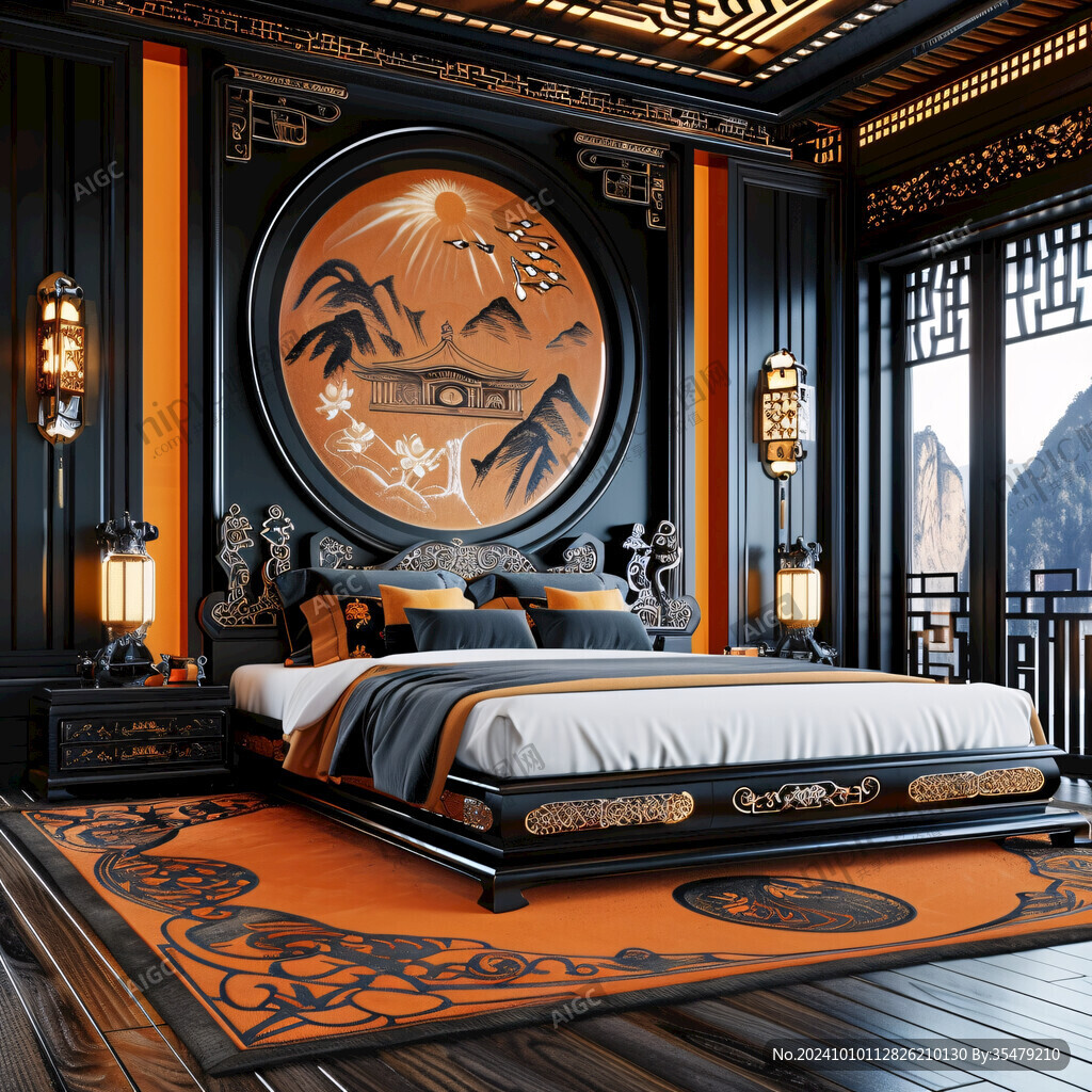 新中式金線床背景