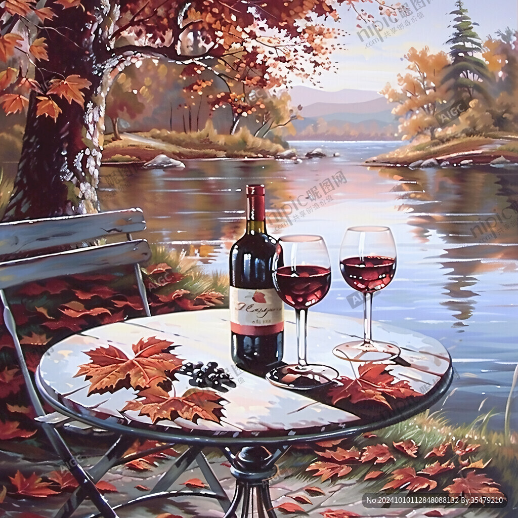 戶外紅酒裝飾畫