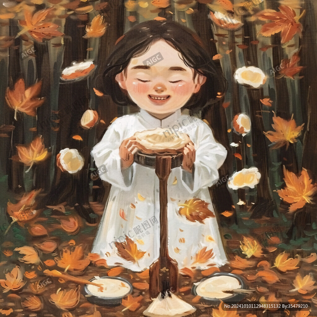 農家小女孩板栗插畫