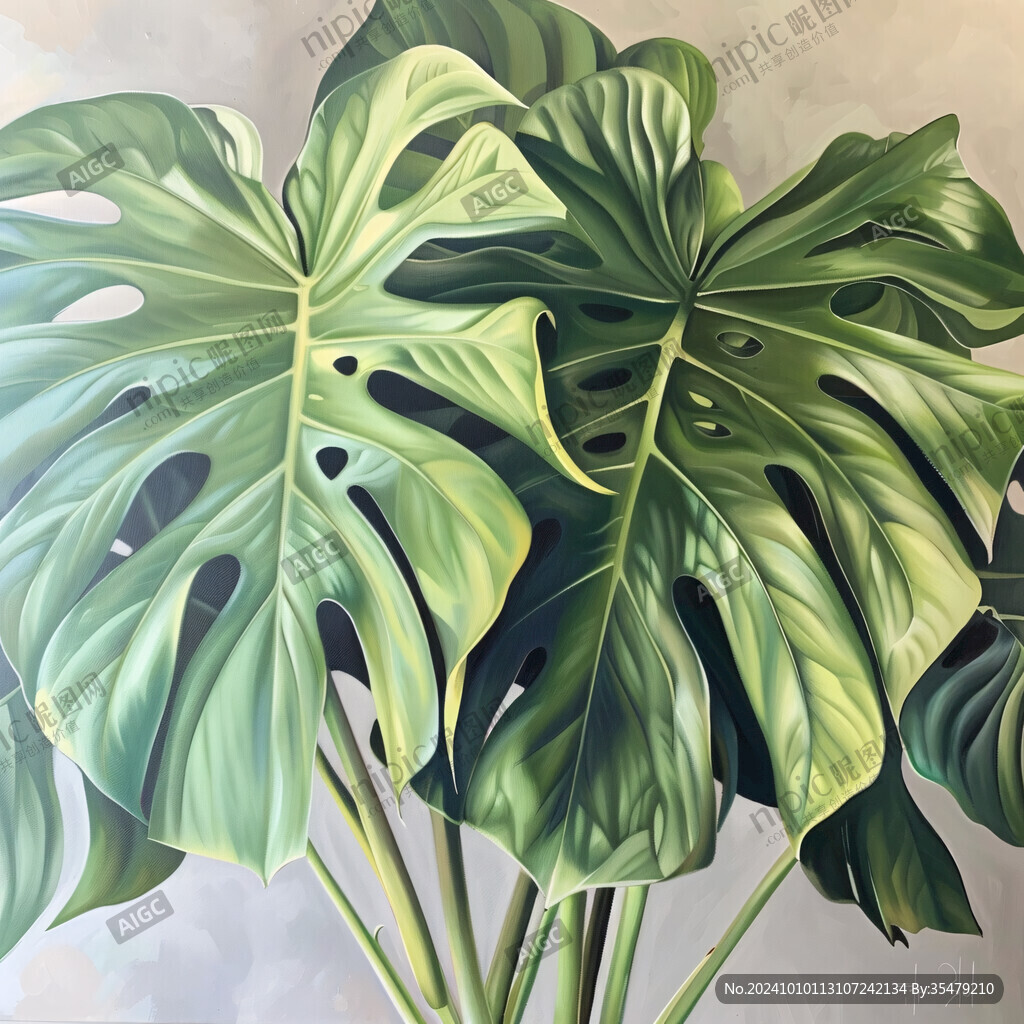 手繪龜背竹裝飾畫