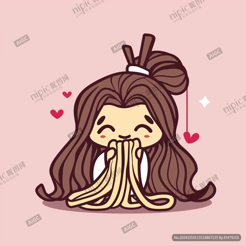 卡通吃面女孩