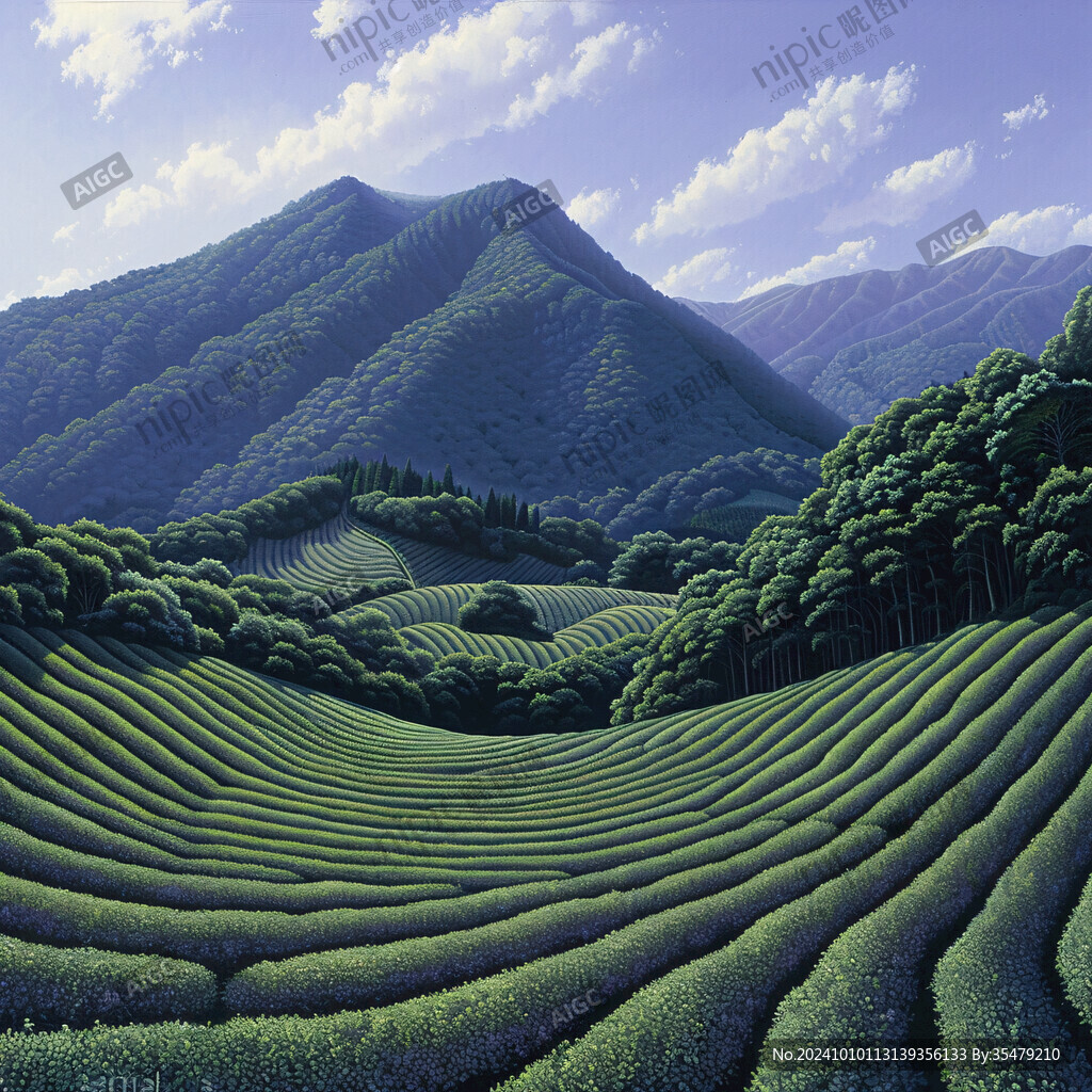 茶園風景插畫