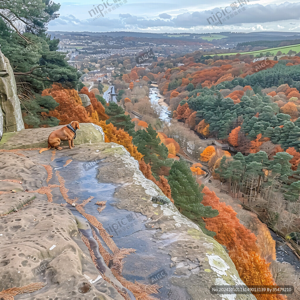 秋色水道河流深山河谷