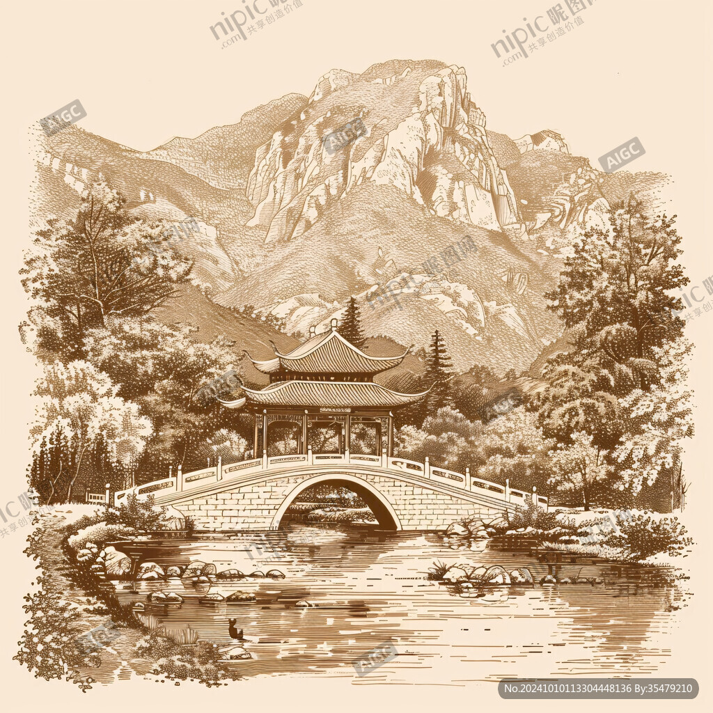 愛晚亭著名景點(diǎn)工筆畫