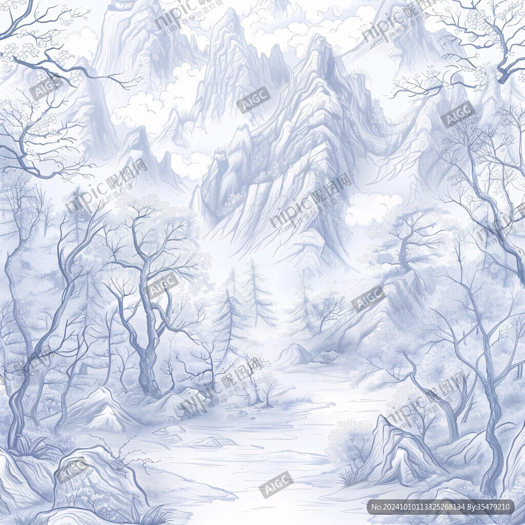 雪松雪景雪山插畫