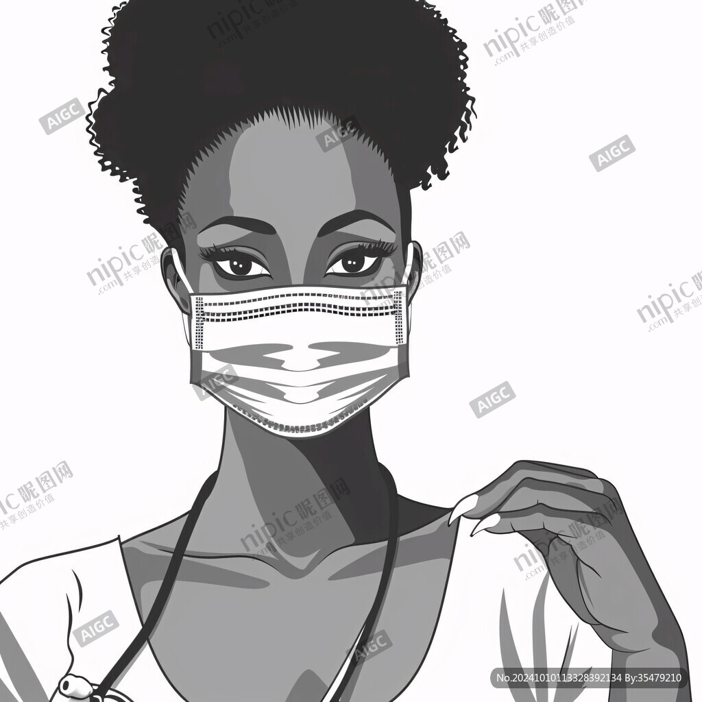 手繪戴口罩的女人