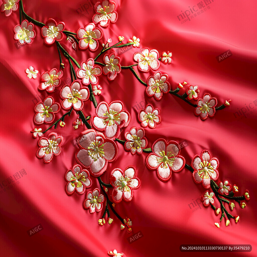 紅色綢繡八團(tuán)梅花