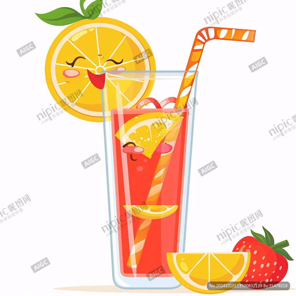暑期飲品水果插畫