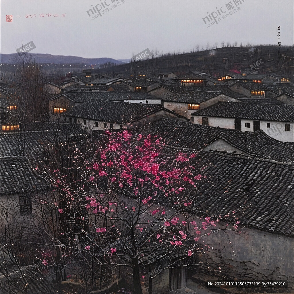 春季古鎮(zhèn)裝飾畫