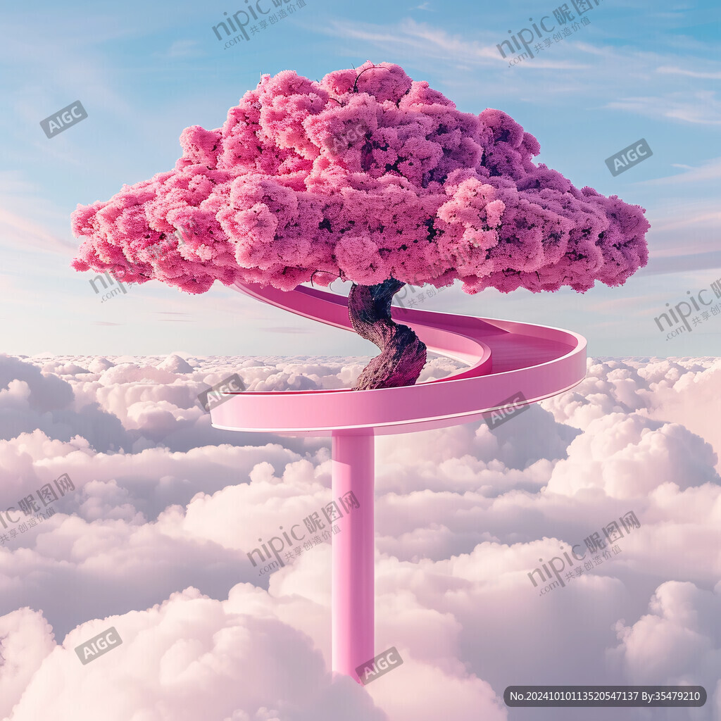 粉色的樹的奇幻超現實景觀