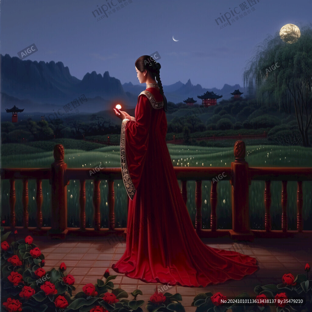 中秋樓閣仙女圖