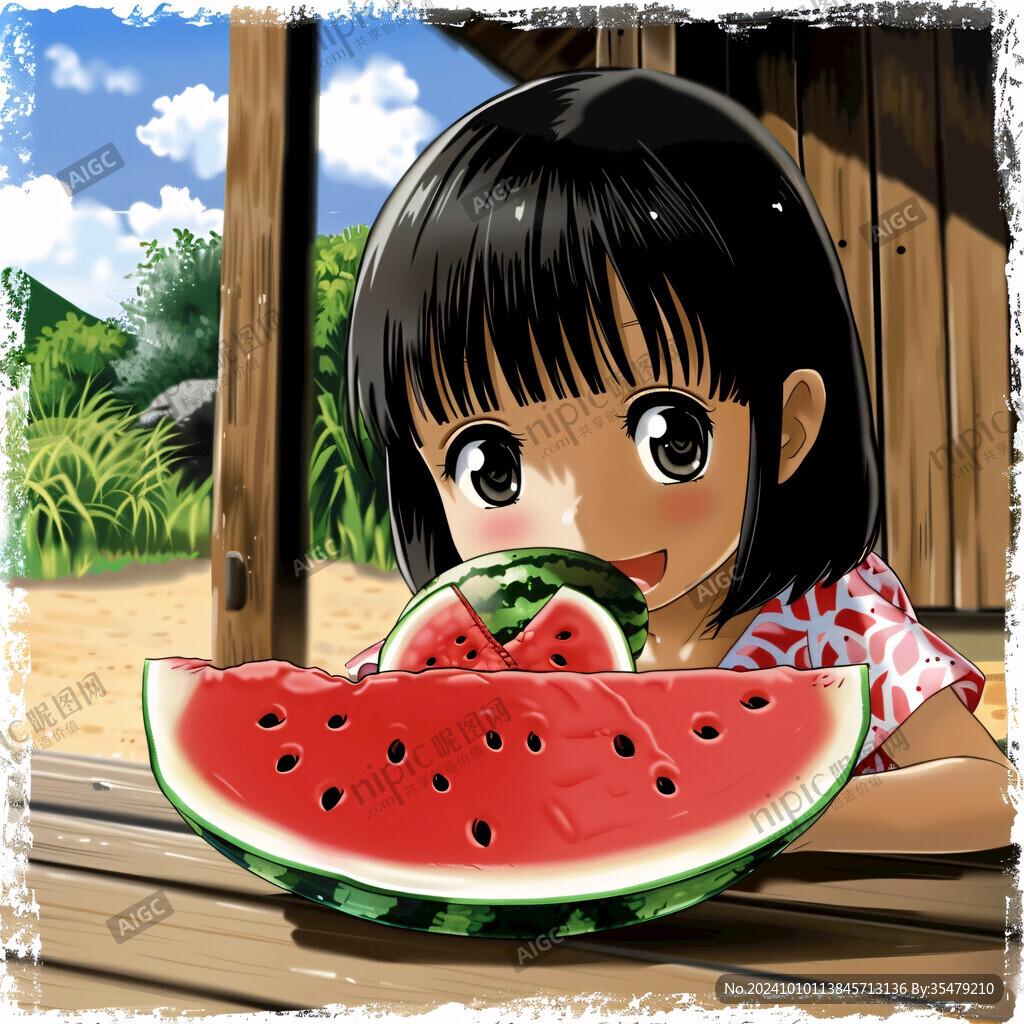 吃西瓜插畫