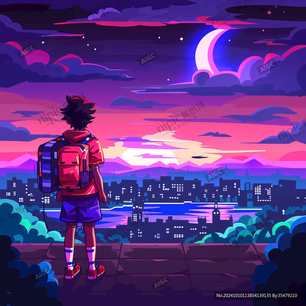 城市夜空插畫