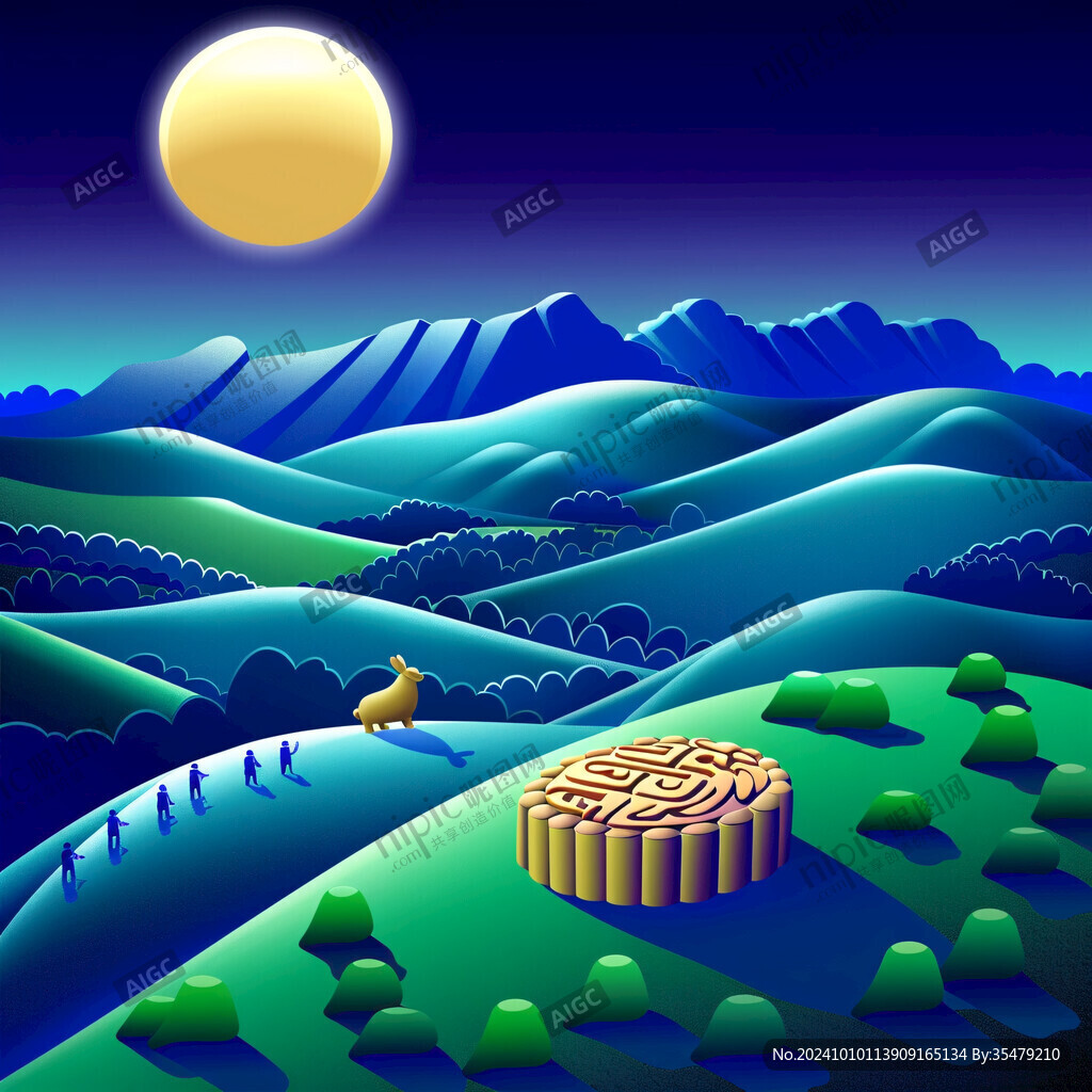 高端中秋月餅包裝插畫
