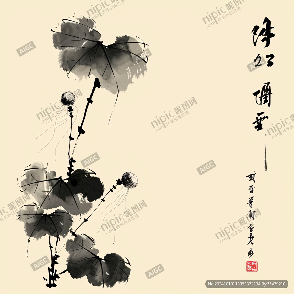 水墨荷葉畫(huà)