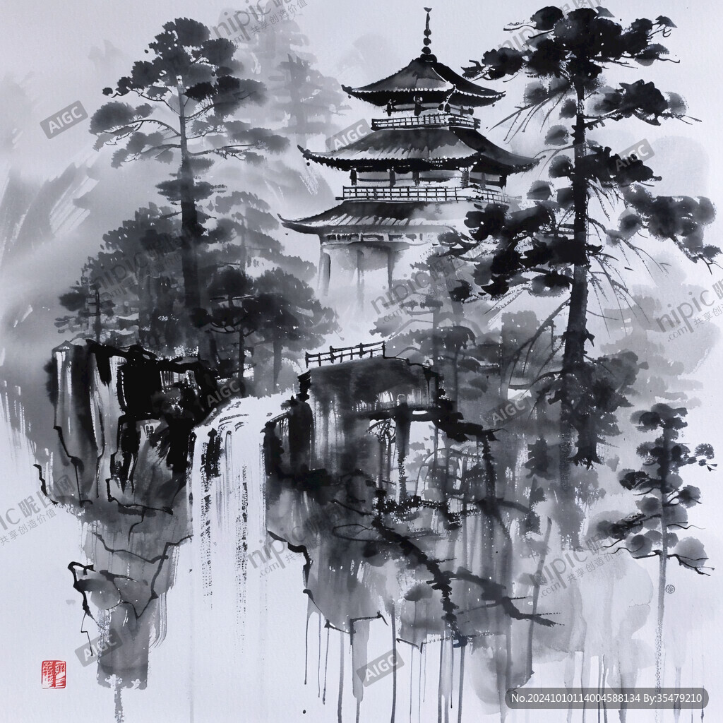 馬來西亞插畫水墨山水