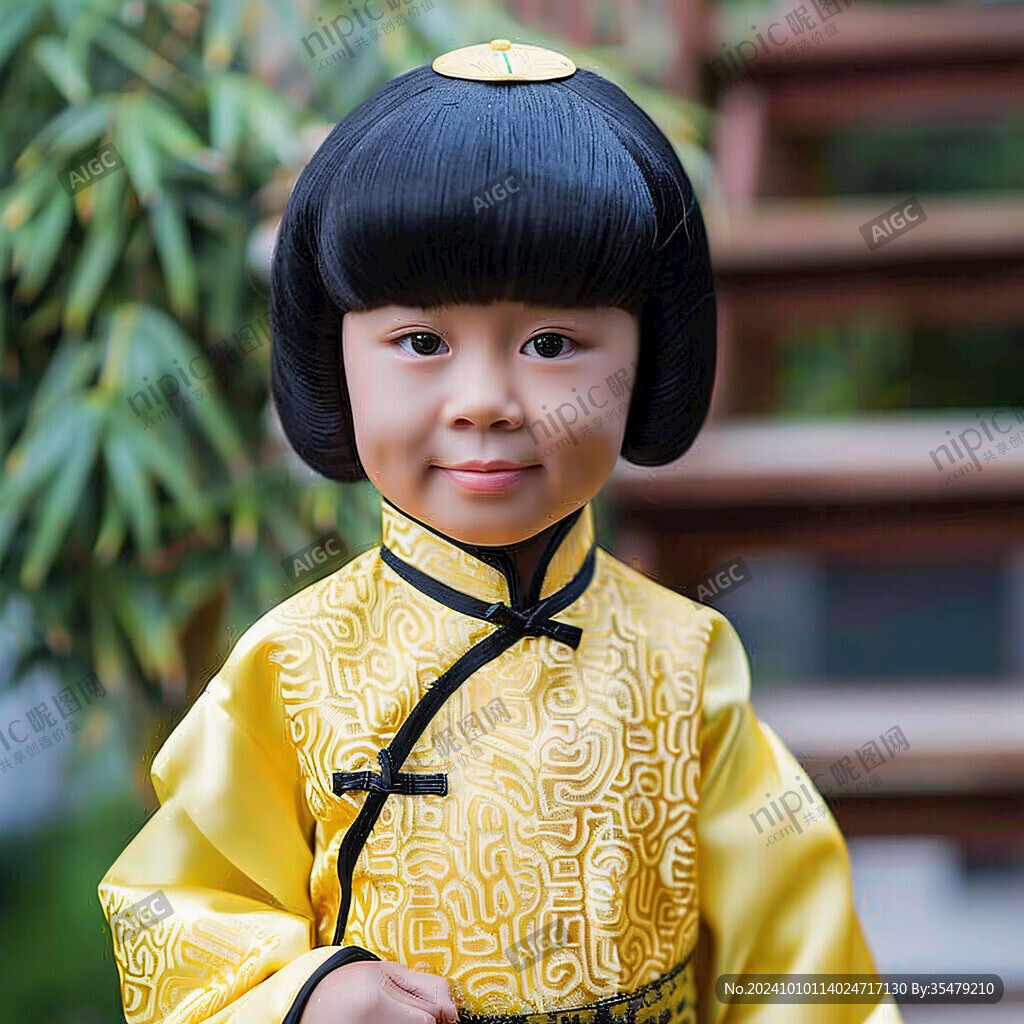 唐裝小男孩留小辮