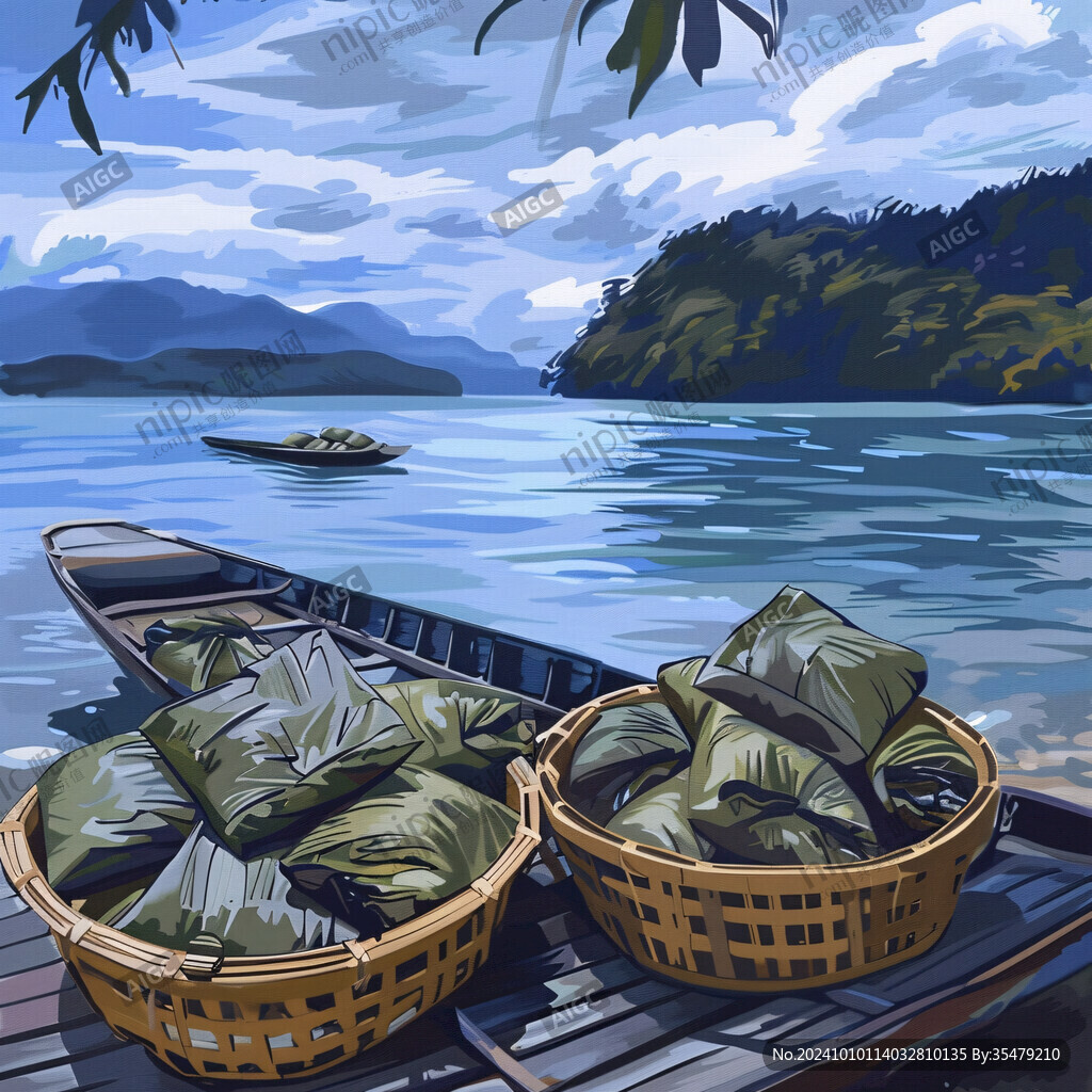 竹筏插畫