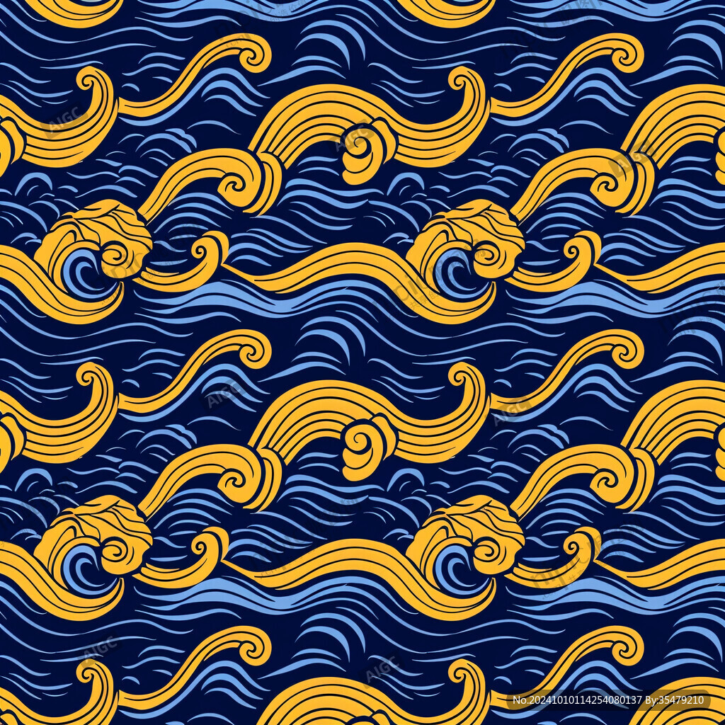如意云紋藍(lán)色海浪