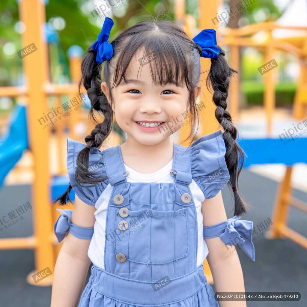 穿裙子扎辮子的小女孩