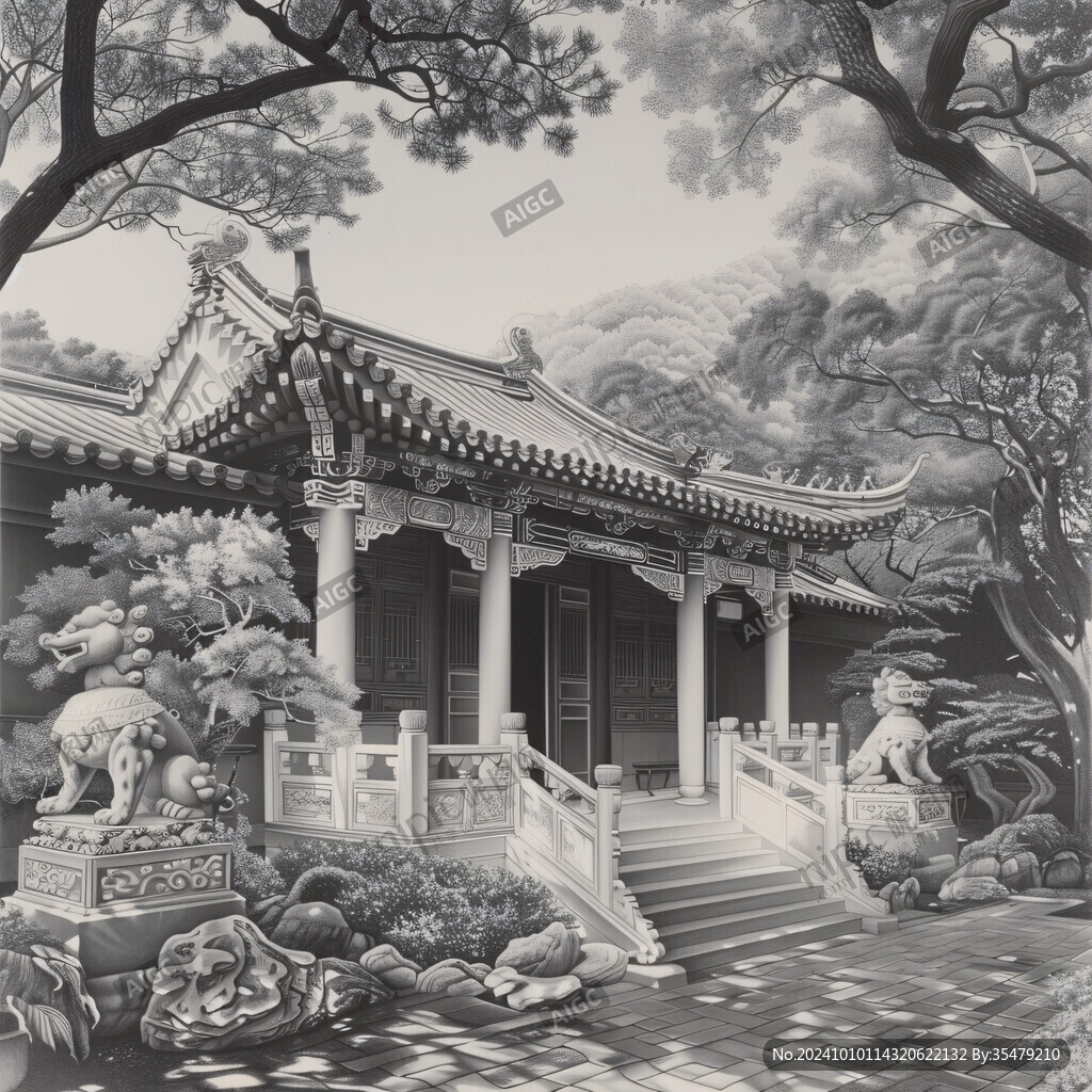 宮殿庭院山水畫