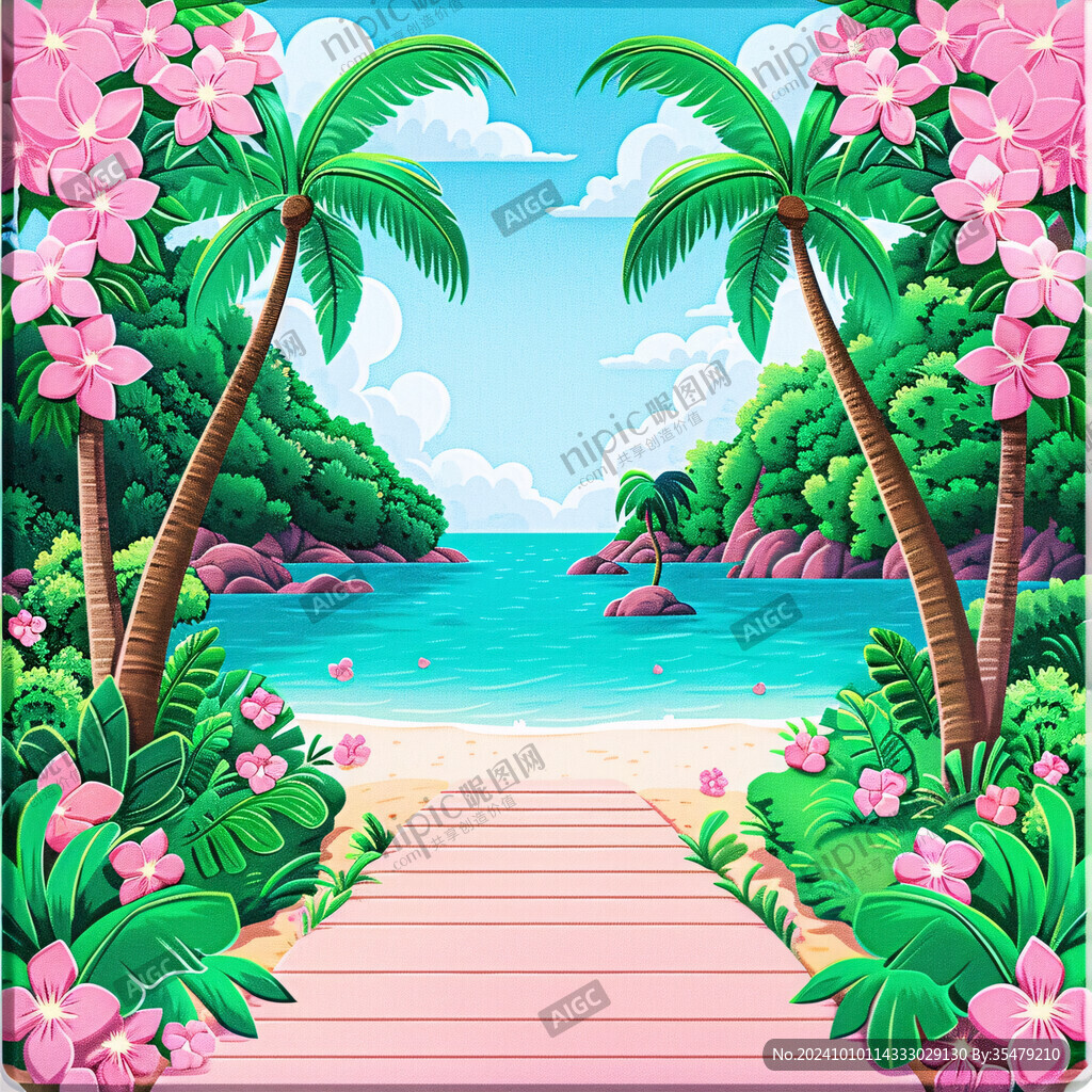 海邊風景插畫