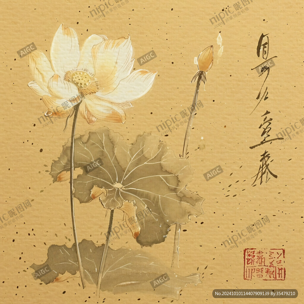 金色荷花中國(guó)畫荷花