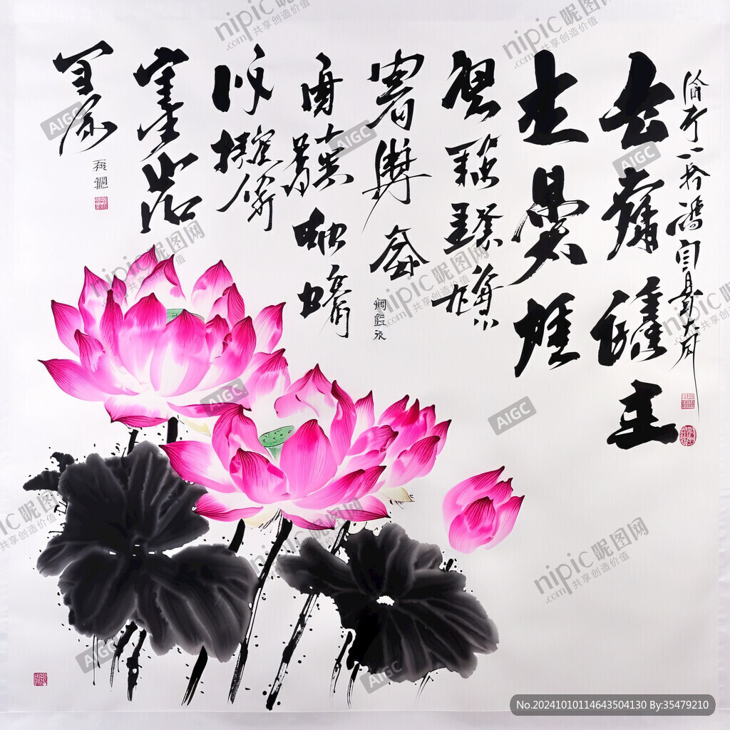 水墨荷花字畫