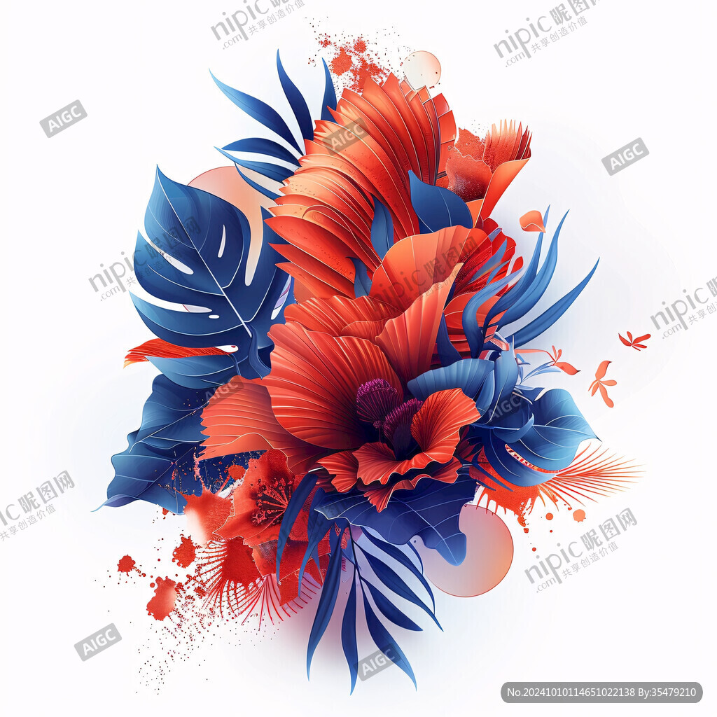 藍(lán)橙色花藝手繪素材