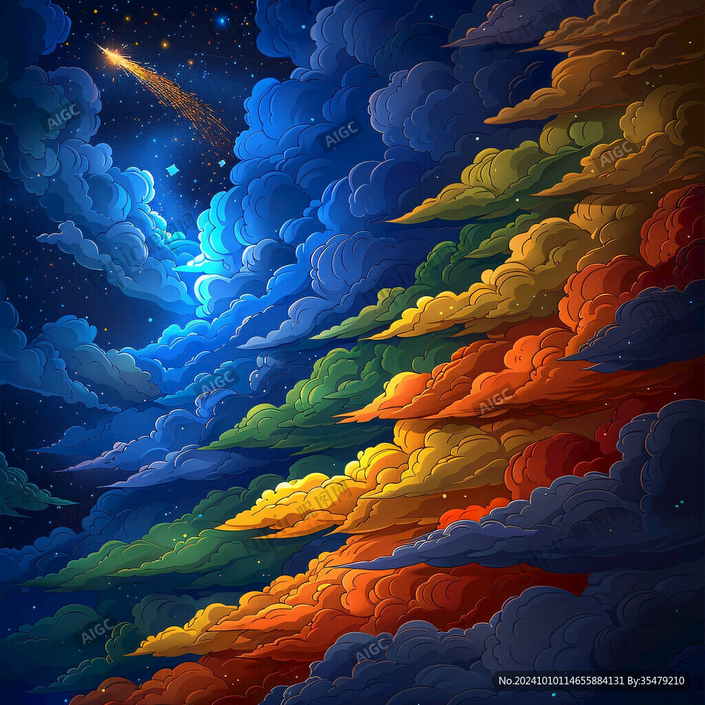 彩色流星雨插畫