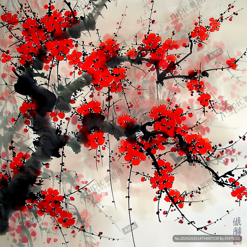 現(xiàn)代水墨畫紅梅