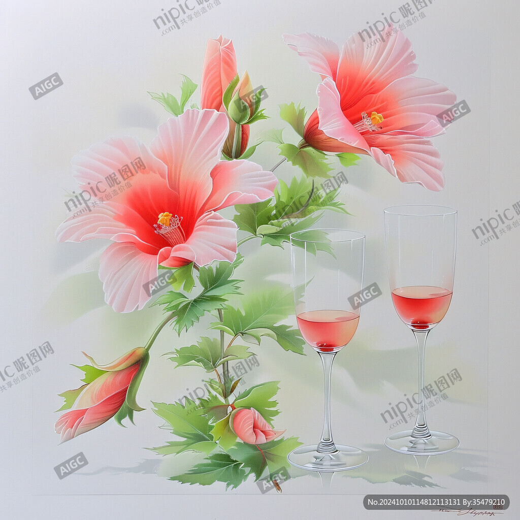 粉色喇叭花墻畫