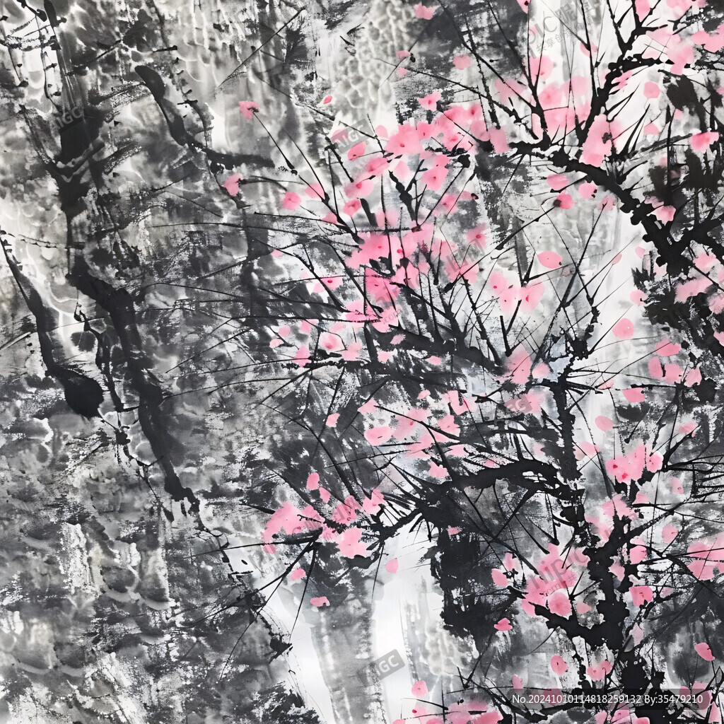 水墨畫桃花林