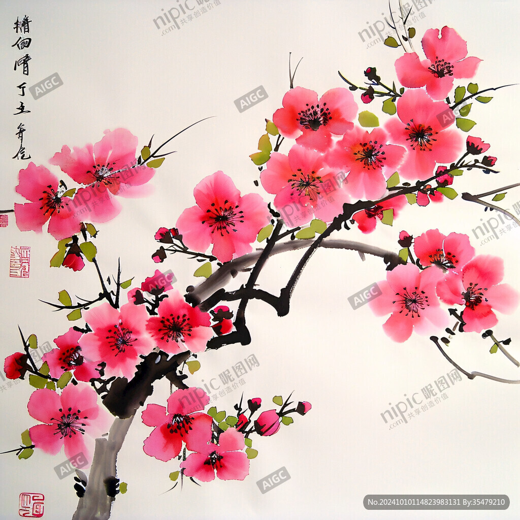 桃紅色桃花運(yùn)國(guó)畫