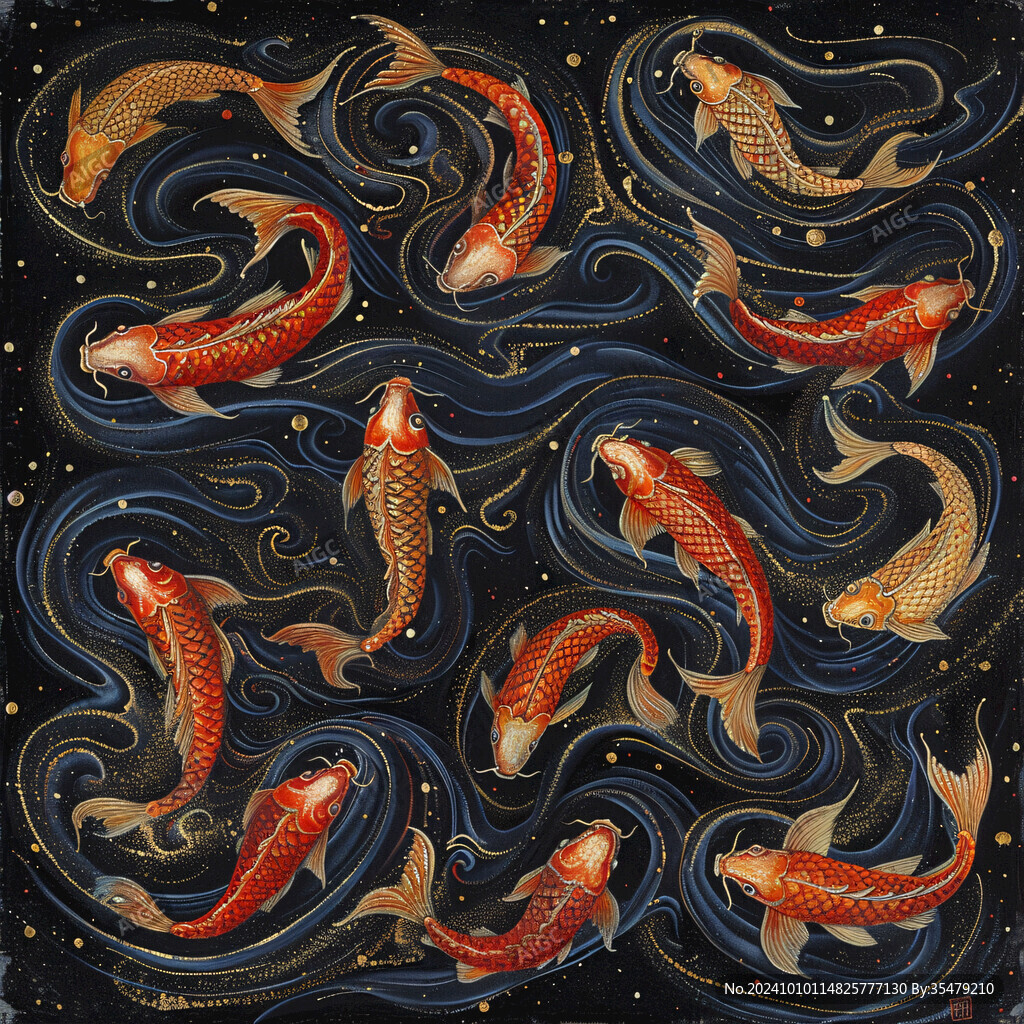 玄關(guān)九魚(yú)錦鯉插畫(huà)
