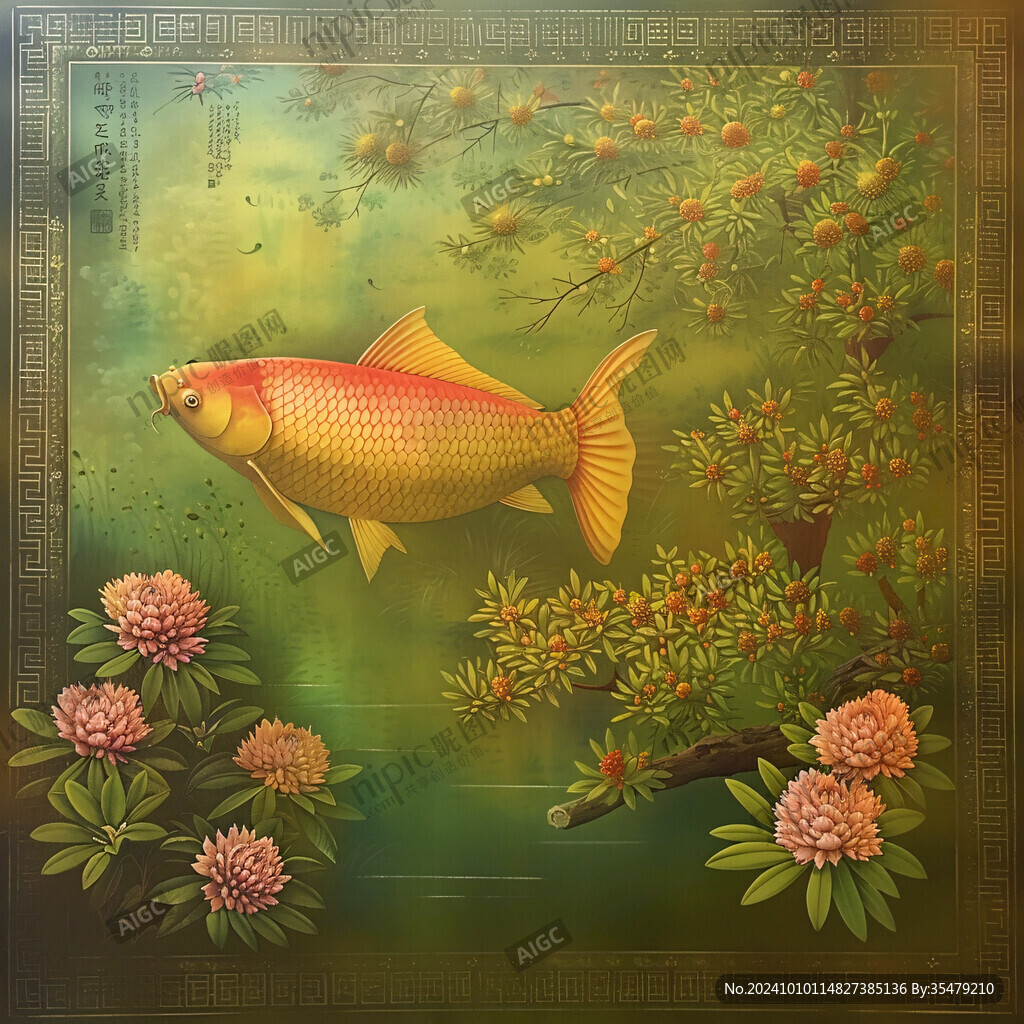 花卉鯉魚鐵藝掛畫