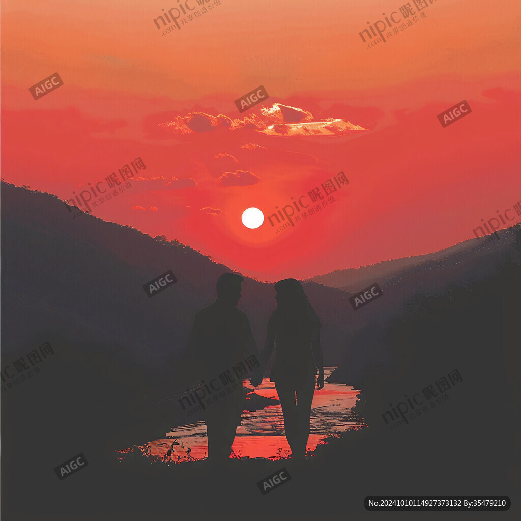 日落夕陽插畫